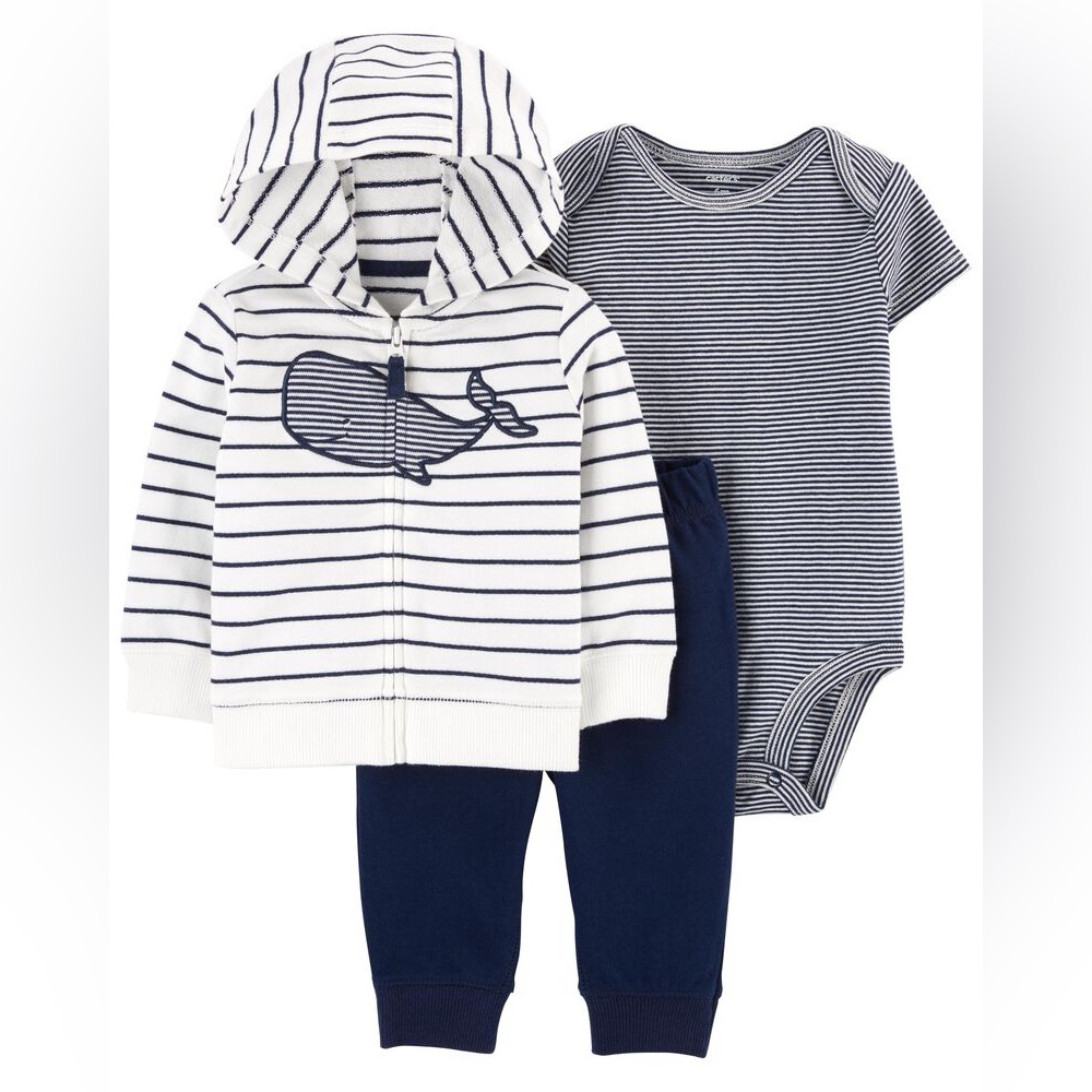 Carter's White and Navy Striped Baby Hoodie
